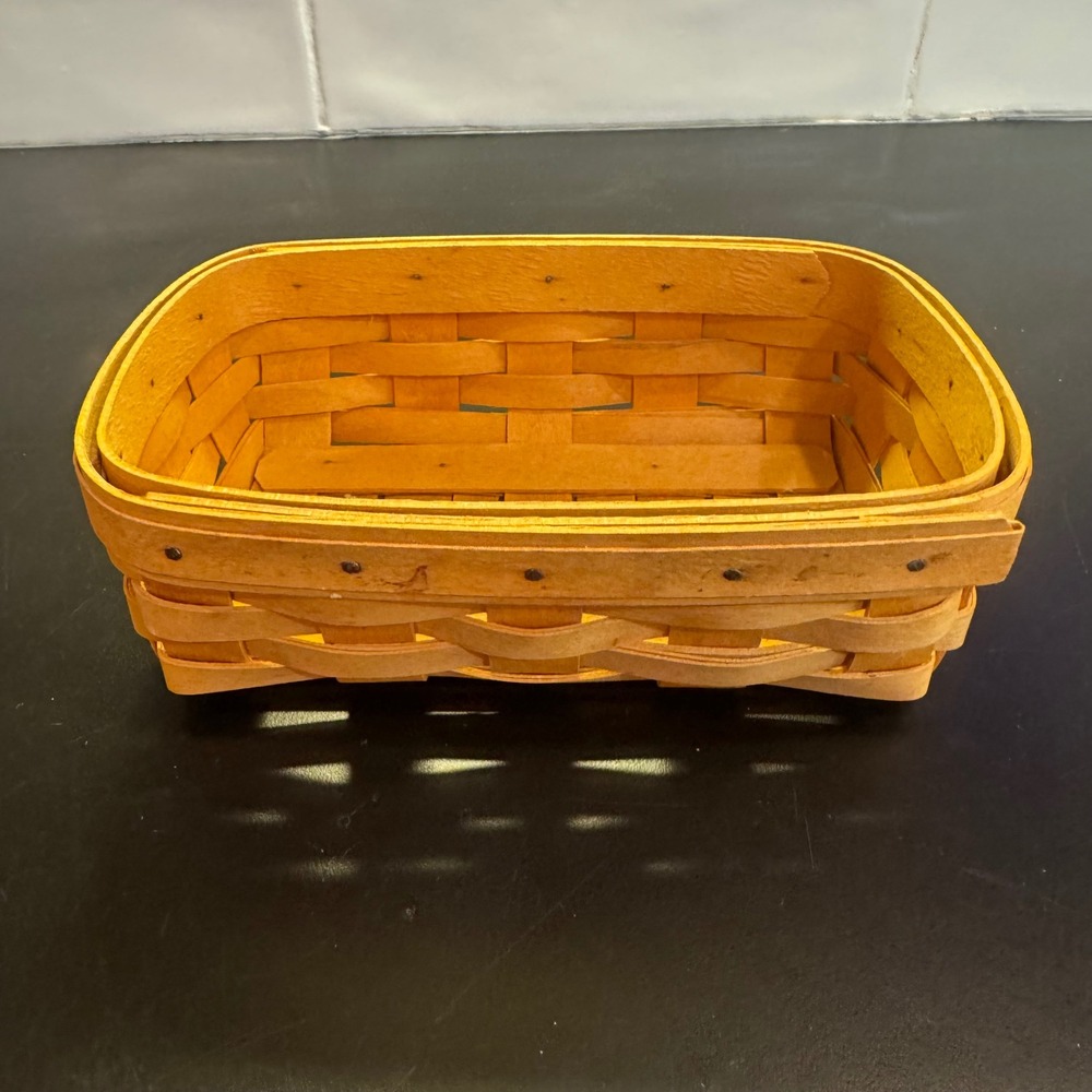 Longaberger Woven Basket Home Decor Small Tan 2000 Handwoven Rectangular